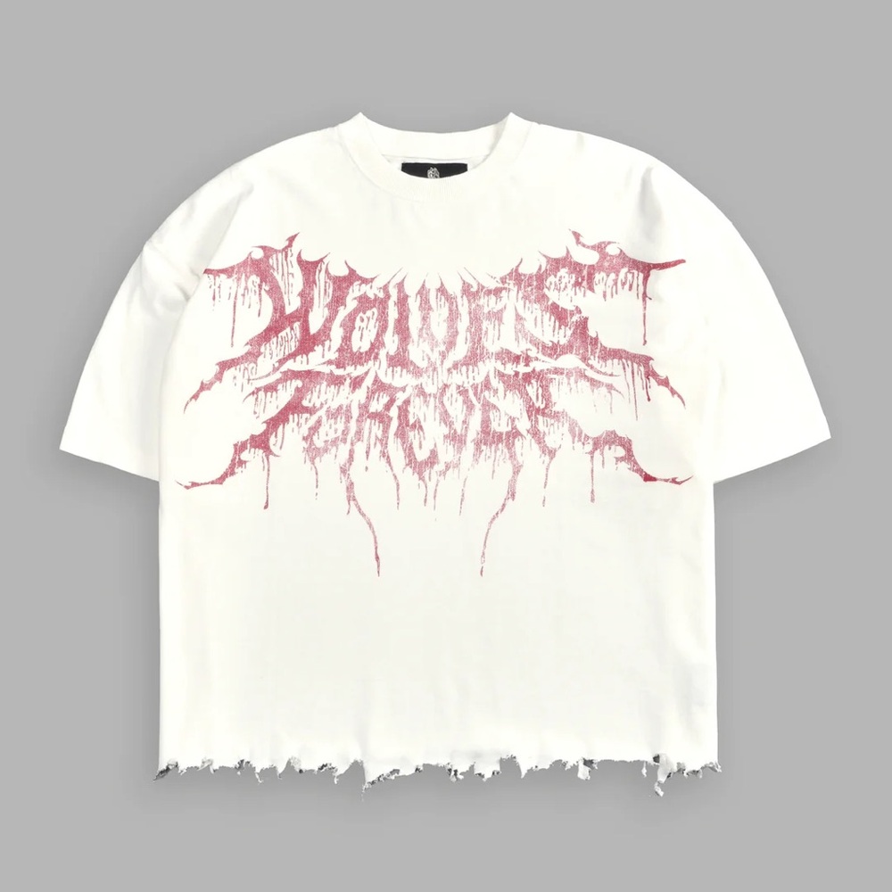 DRIP HESH DESTROYED GRUNGE "BOX CUT" TEE IN CREAM